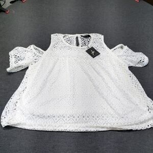 Atmosphere White Lace Cold Shoulder Boho Babydoll Top Size 16